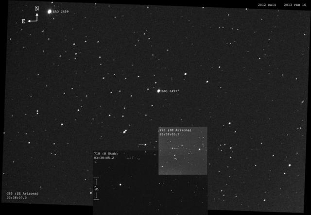 Minor Planet 2012 DA14 from 3 locations